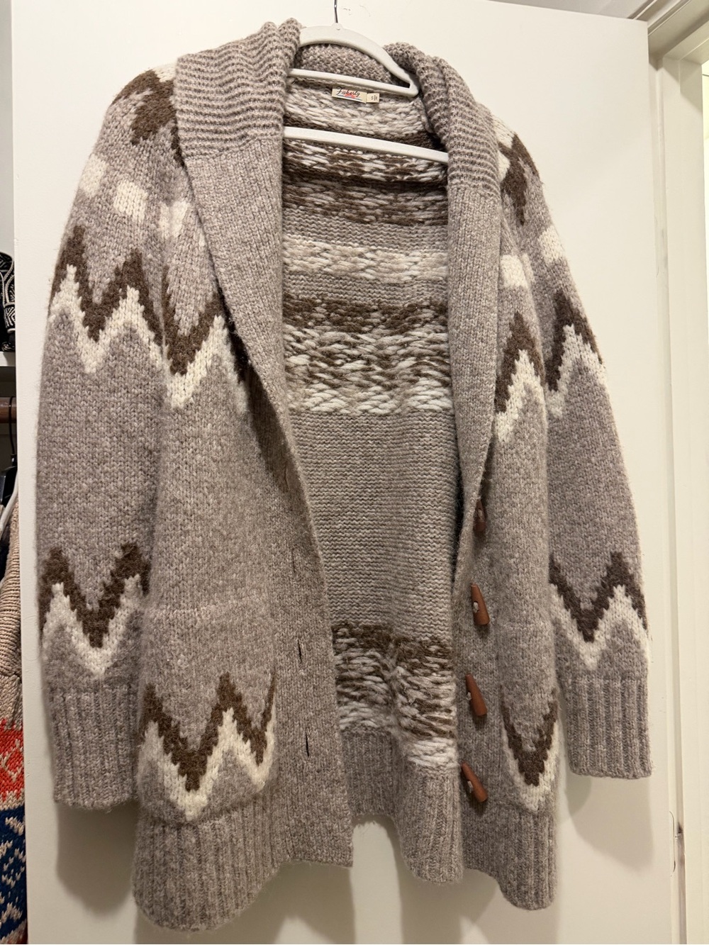 Faherty Cozy Shawl Collar Zigzag Cardigan Sweater - Taupe/White/Brown